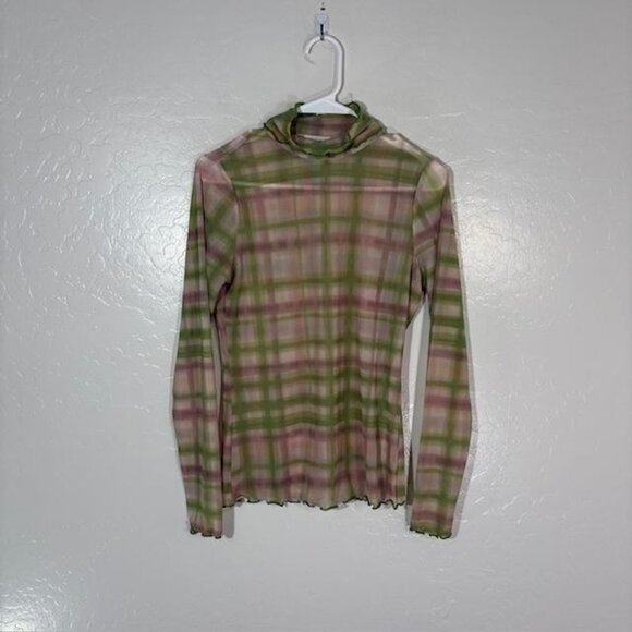 Pilcro Tops - Pilcro Mesh Shirt Womens Small Plaid Sheer Long Sleeve Lightweight Top Blouse